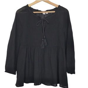 Melrose and Market Smocked Tassel Tie Long Sleeve Peasant Top